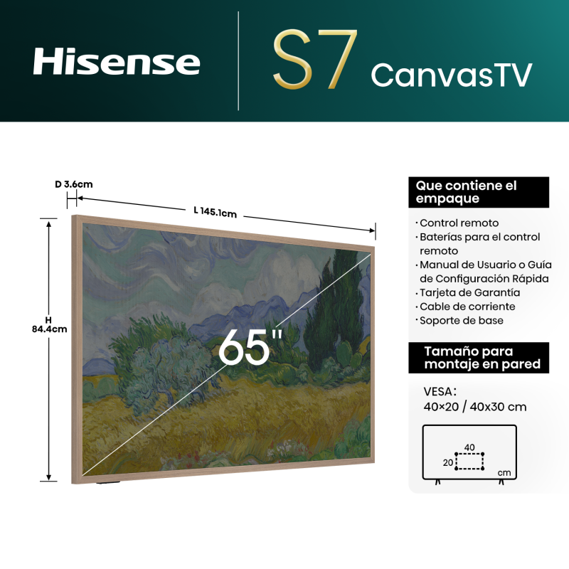 Hisense TELEVISOR CANVAS TV 65" QLED SMART 4K UHD GOOGLE TV S7N